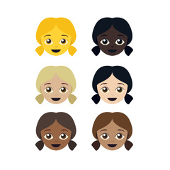 Girl woman head child children emoji vector illustration pigtails
