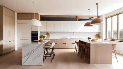 Modern Minimalist Kitchen with Warm Neutrals and Elegant Design