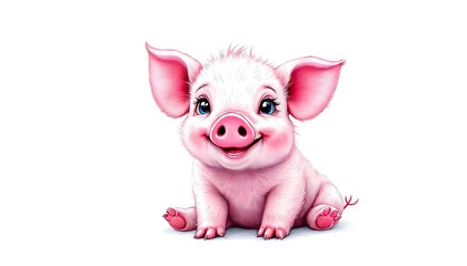 Adorable Pink Piglet Sitting Happy Cartoon Illustration