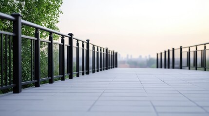 City park walkway, morning light, tranquil view