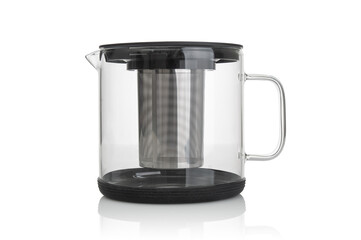 Empty glass teapot close up isolated on a white background