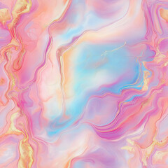 Fototapeta premium Pastel Serenity Dreamy Abstract Marble Swirls in Pink, Purple, Blue with Gold Accents Seamless Pattern.
