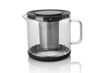 Empty glass teapot close up isolated on a white background