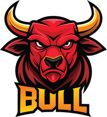 Powerful Red Bull Head Logo with Sharp Horns for Strength and Energy Themes 