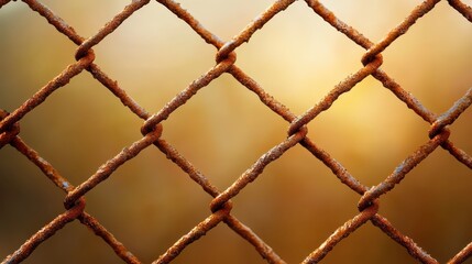 Fototapeta premium Closeup of weathered rusty fence texture, decay and industrial aesthetic in photography