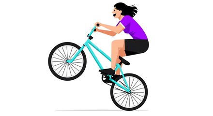 Obraz premium Woman Riding Bmx Bike Doing Wheelie Sport Lifestyle Concept