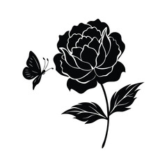 peony and butterfly vector illustration