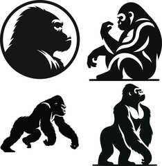 Gorilla Silhouette Vector | Powerful Primate Illustration | Black and White Gorilla Art | Wild Animal Clipart