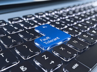 Fault Tolerant Computing Concept on a Keyboard Key, system reliability, high availability, data redundancy, disaster recovery, failover system, IT infrastructure, cloud computing, business continuity.