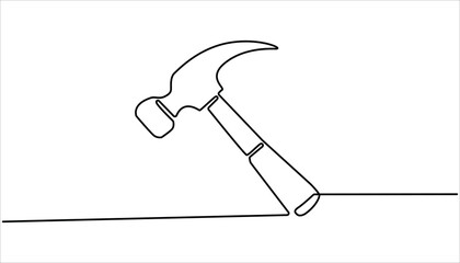  Hammer continuous one line drawing. One line concept graphic design vector illustration of building construction tools.