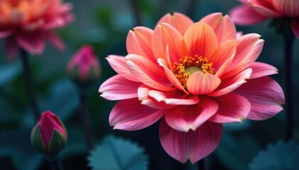 Abstract late-blooming flower, intricate details, vibrant colors, leaf, macro, background
