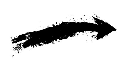 Abstract black grunge arrow on white background. Black arrow marker isolated with a hand-drawn effect on a white background.