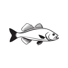 clean and minimal vector illustration of a silhouetted bass fish 