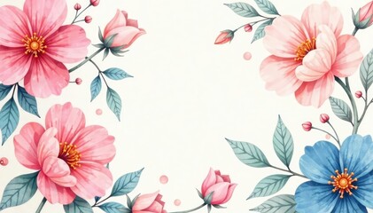 Fototapeta premium Delicate watercolor floral pattern, soft pastel hues, elegant flyer design, feminine, vine, beauty