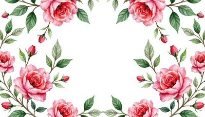 Delicate watercolor roses & leaves, repeating pattern , rose, watercolor, leaves