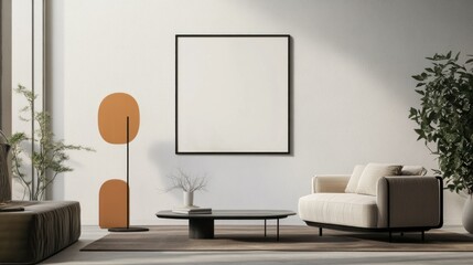 Modern minimalist living room with abstract art