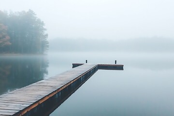 Misty Lake Pier for Autumn Reflections.