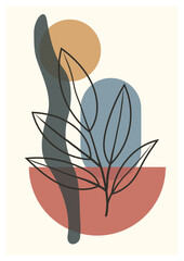 boho abstract design with floral lines and geometric shapes in earthy tones