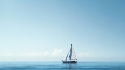 Obraz premium minimalist illustration of solitary sailing ship with modern flat design on expansive ocean vessel sails catching gentle