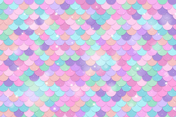 Pastel Mermaid Scale Seamless Pattern Background. Fantasy Fish Scale Pattern with Dreamy Pastel Colors. 