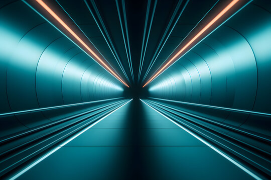 This image captures a sleek, lit tunnel leading into the distance with a distinct perspective, representing modernity, direction, and the journey of progress.
