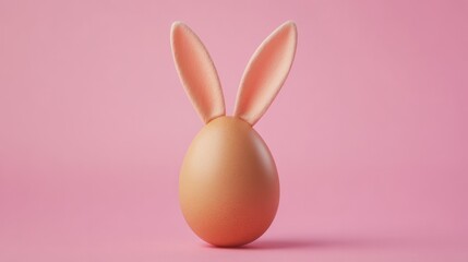 Chicken egg wearing bunny ears celebrating easter on pink background
