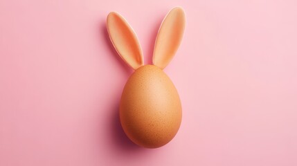 Chicken egg wearing bunny ears celebrating easter on pink background