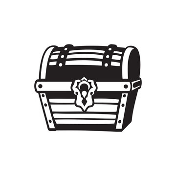 recommend clip art: Black and white illustration, treasure chest icon silhouette 