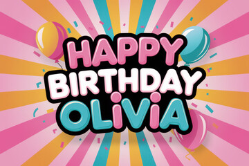 Festive Birthday Greeting Card for Olivia with Colorful Balloons and Celebratory Background