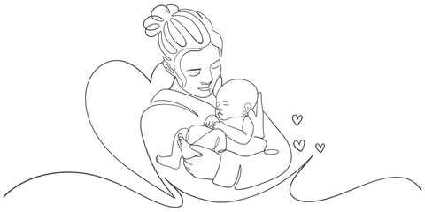 Mothers day line art style vector illustration, mothers day celebration illustration