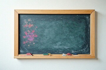 A blackboard with colorful chalk marks against a white background, classroom, design