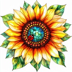 Vibrant stained glass sunflower art nature gallery decorative illustration botanical environment colorful viewpoint artistic concept