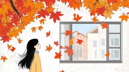 Girl enjoying autumn leaves