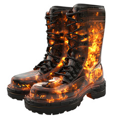 Flame fire boots blazing hot isolated on transparent background