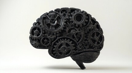 Mechanical gears forming brain shape on white background for cognitive concepts use