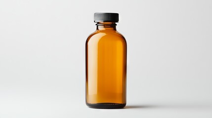 Amber Glass Bottle with Black Cap Isolated on White Background