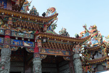 Taiwan Kaohsiung Tiger and Dragon Pagoda on a cloudy spring day