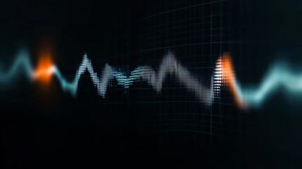 Colorful sound waves illustrate the behavior of audio frequencies and amplitudes, featuring a blend of blue, orange, and white tones. The background provides a tech-inspired grid, enhancing the effect