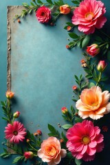 Beautiful floral arrangement on textured paper, botanical, colorful, spring