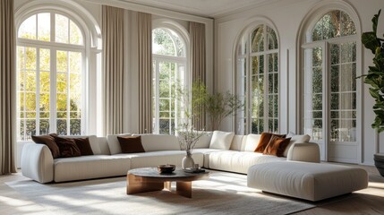 Modern Living Room with Sectional Sofa and Large Windows