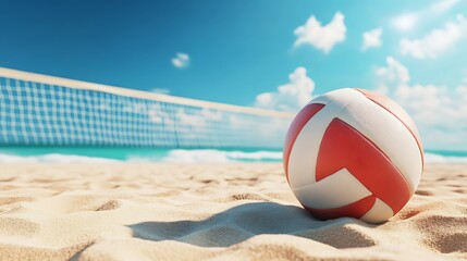 Beach volleyball ball on sandy shore