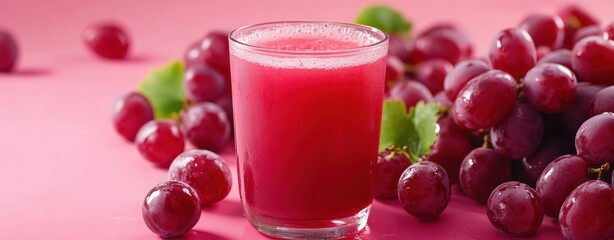 Fresh Grape Juice: A vibrant glass of freshly squeezed grape juice is surrounded by a cluster of ripe grapes, showcasing the rich color and refreshing essence of the fruit.
