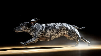 Obraz premium Fearful dachshund exhibiting shivering behavior while running in darkness, highlighting canine anxiety and nighttime fear responses.