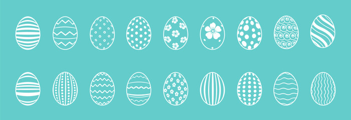 Easter eggs vector set . Collection of Easter eggs simple white line icons. Painted icons of eggs with ornament in flat design .