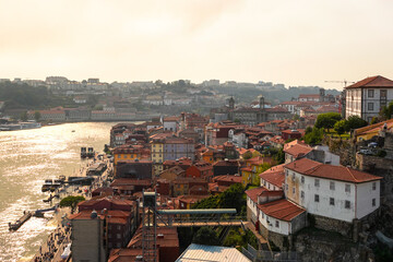 View from the Dom Luis I bridge on Ribeira district in Porto