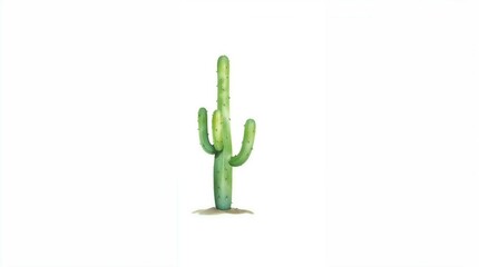 Cactus watercolor illustration standing alone with a minimalist design on white background
