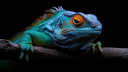 Obraz premium Vibrant lizard, striking colors, perched on branch, detailed close-up