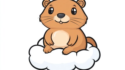 Cute cartoon groundhog sitting on a cloud.  Possible use Children's book illustration