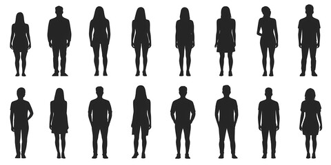 Silhouette Figures Standing Straight Facing Front View Full Body Posing
