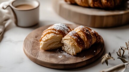 French pastry croissant set and collection buttered baked croissant breakfast bread set.